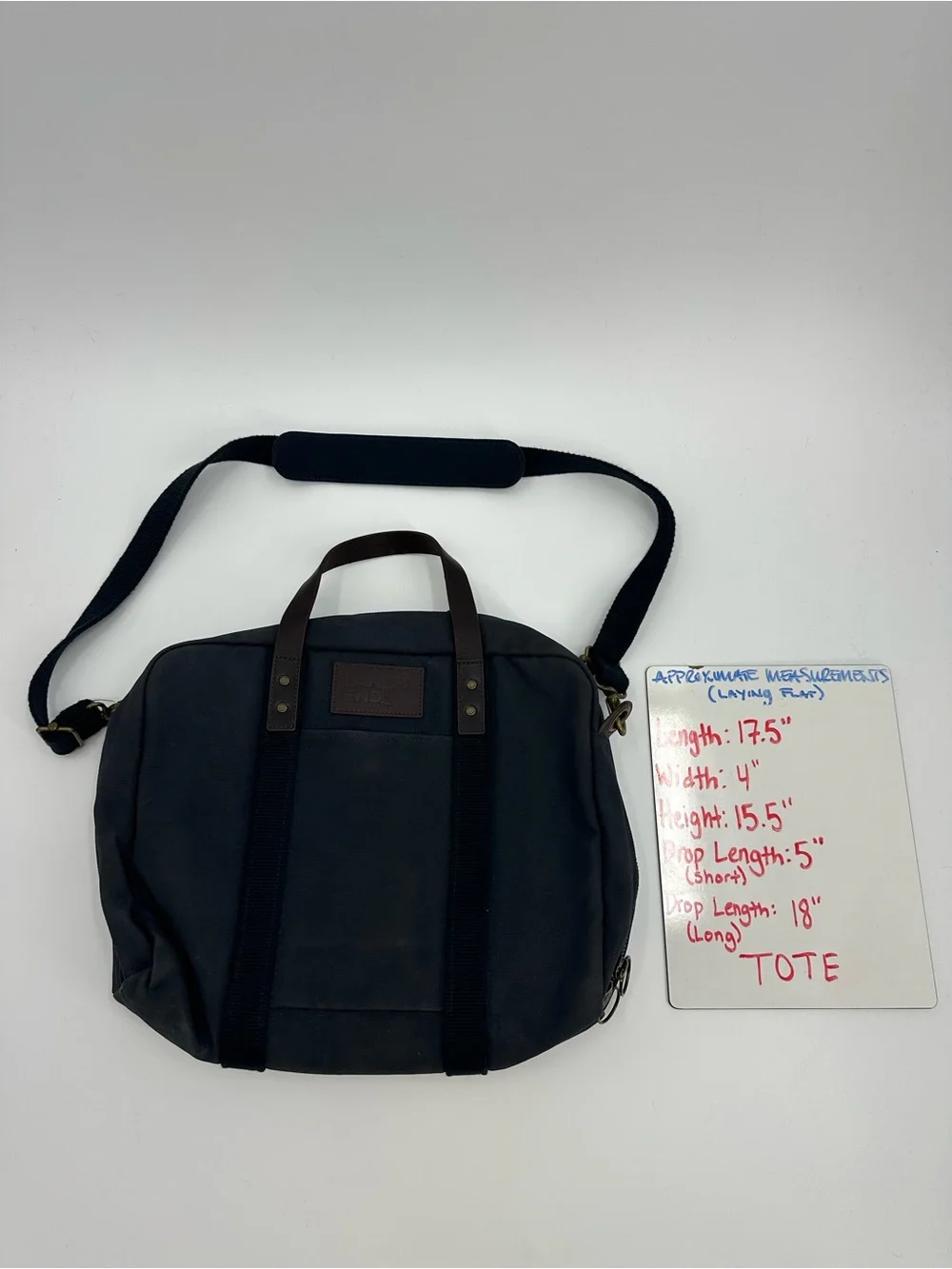 Lands' End Black Canvas Laptop Bag with Brown Leather Handles
